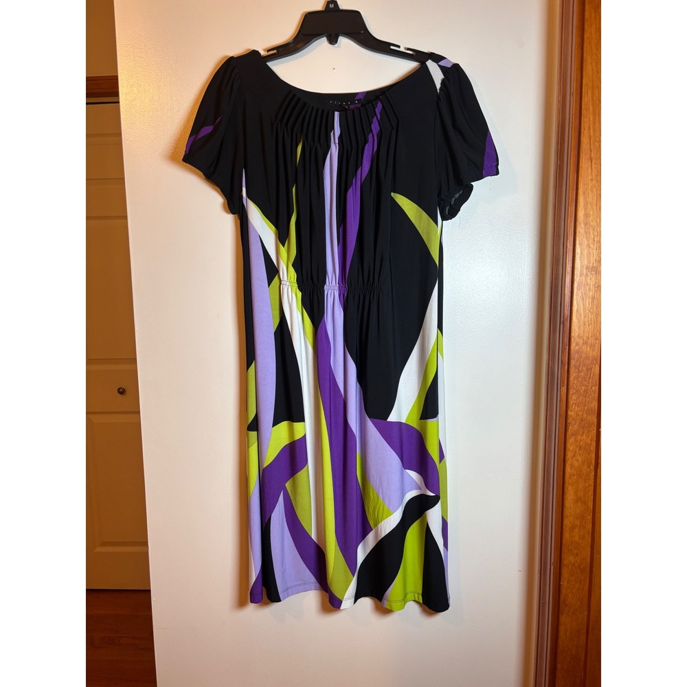Tiana B Women's Geometric Print Dress Black Purple Green White Size M - Picture 8 of 13